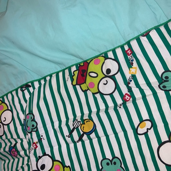 Vintage 1995 Keroppi Sanrio Hello Kitty Japan Green White Bed Comforter 56Wx66L - Picture 3 of 8